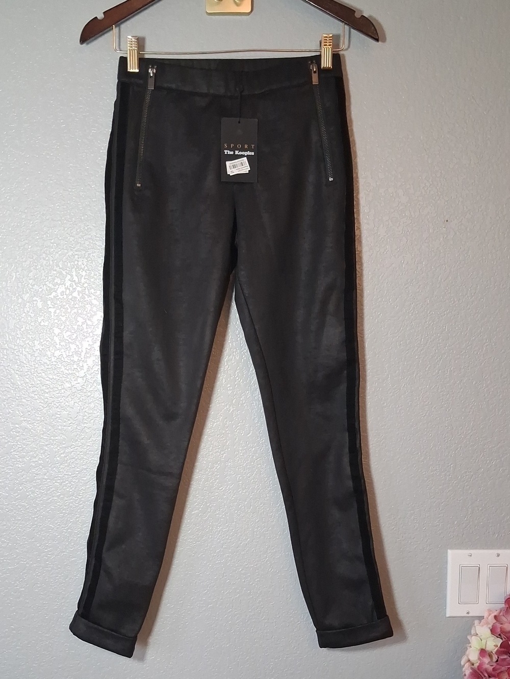 The Kooples Black Track Jogger Pants with Side Stripe